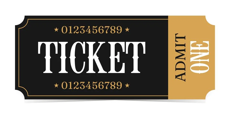 Realistic ticket vector template admission with gold for anything event. Stock Illustration