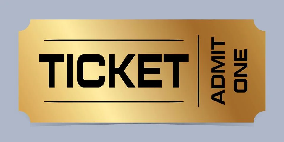 Realistic ticket vector template admission with gold for anything event. Stock Illustration