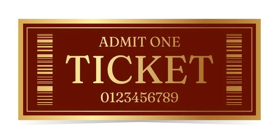 Realistic ticket vector template admission with gold for anything event. Stock Illustration