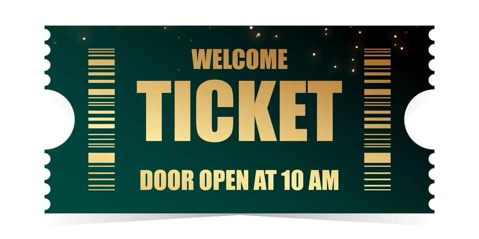 Realistic ticket vector template admission with gold for anything event. Stock Illustration