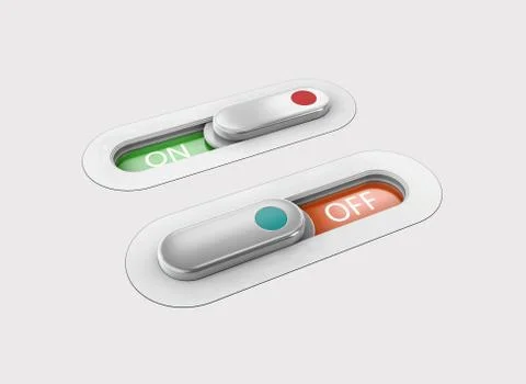 Realistic toggle switch. Gray switches with backlight, on and off position. 3 Stock Illustration