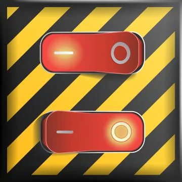 Realistic Toggle Switch Vector. Danger Background. Red Switches With On, Off Stock Illustration