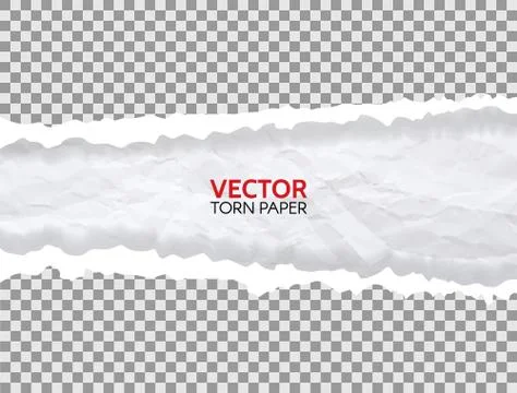 Realistic torn paper on transparent background. Ripped edges of paper. Crumpl Stock Illustration