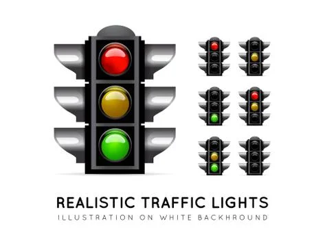 Realistic traffic light on a white background, in various color variations Stock Illustration