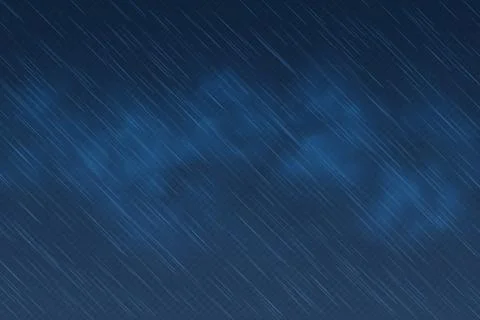 Realistic transparent blue background with clouds and falling rain. Stock Illustration