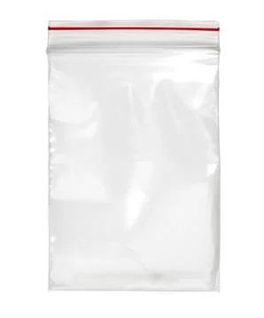 Realistic transparent empty plastic bag with red zipper isolated on transpa.. Stock Photos