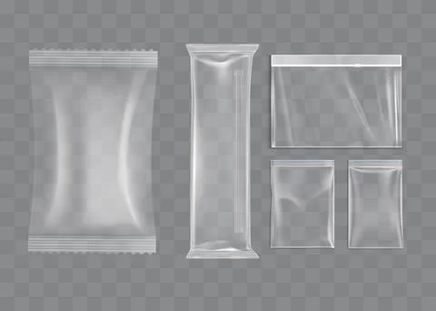 Realistic Transparent Empty Plastic Food Packaging Template Set. Stock Illustration