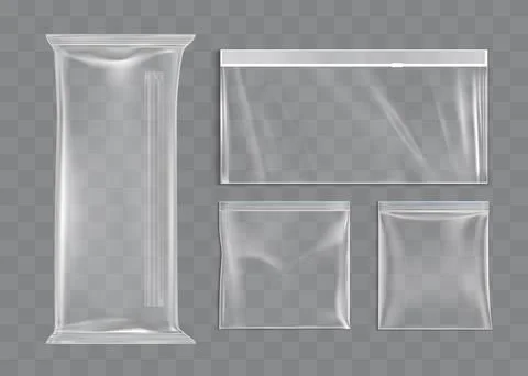 Realistic Transparent Empty Plastic Food Packaging Template Set. Stock Illustration