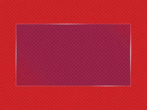 Realistic transparent glass frame vector, clear glossy glass plate banner on red Illustrazione stock