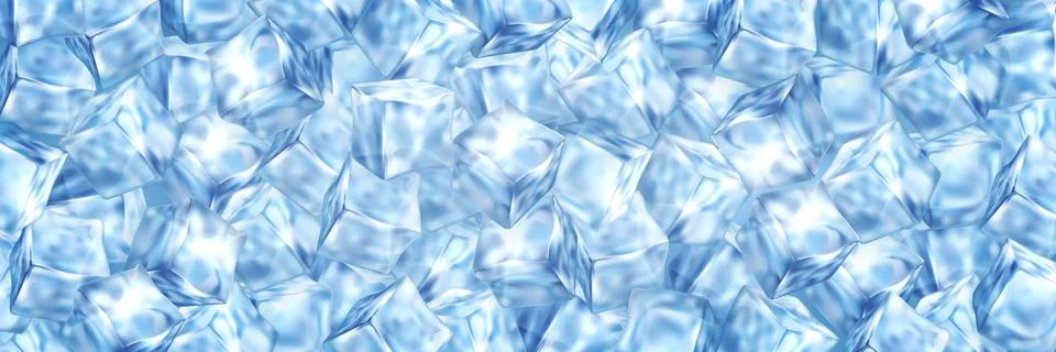 Realistic transparent ice cube background. 3D vector icy pieces beverage or Illustrazione stock