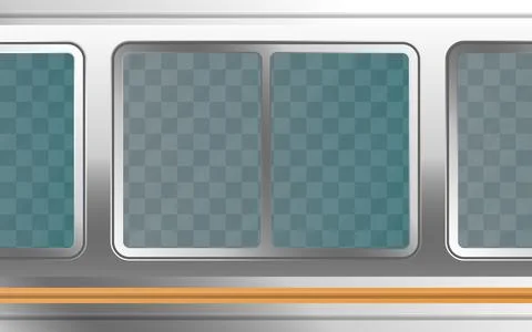 Realistic transparent metal train window. Railway transport. Illustrazione stock