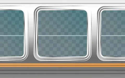 Realistic transparent metal train window. Railway transport. Vector. Illustrazione stock