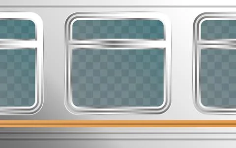 Realistic transparent metal train window. Railway transport. Vector illustrat Illustrazione stock