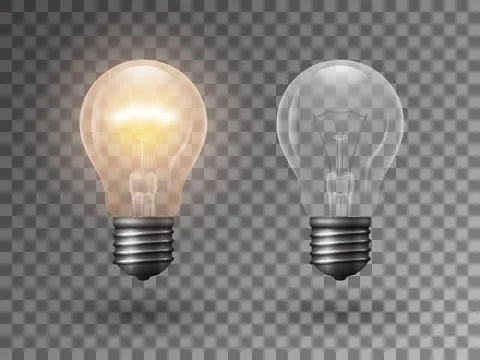 Realistic transparent old style light bulbs. Stock Illustration
