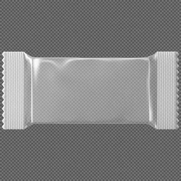 Realistic transparent plastic packaging for a rectangular candy bar or wafer. 库存插图