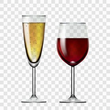 Realistic Transparent Red Wine And Champagne Glass Stock-Illustration