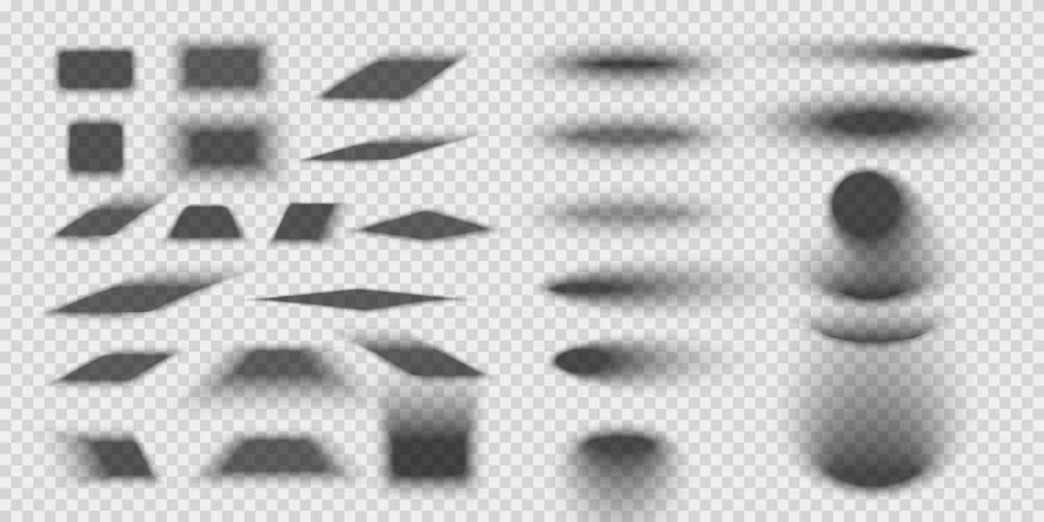 Realistic transparent shadows different shapes with soft and hard edges. Stock Illustration