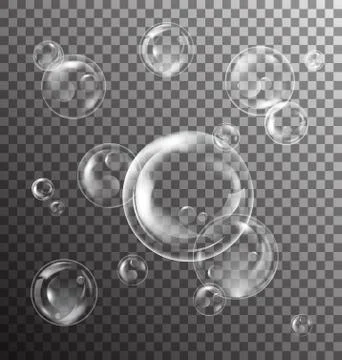 Realistic Transparent Soap Bubbles with Reflection on Checkered Background Stock Illustration