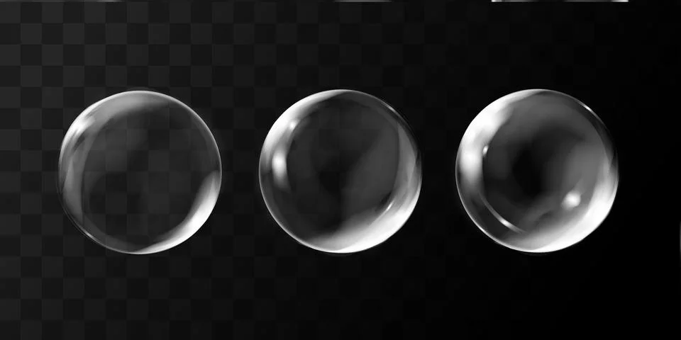 Realistic transparent soap bubbles set with reflection. Isolated set composition Stock Illustration