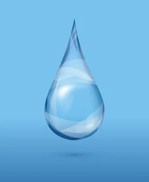 Realistic transparent water drop over blue background Ilustração Stock