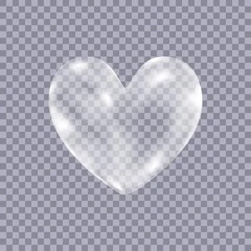 Realistic transparent white  soap  bubbles in shape  of the  heart. Illustrazione stock