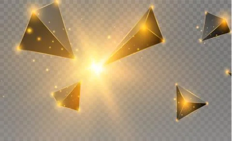 Realistic triangles and light effects. 3D effect.motion of flying triangles Stock Illustration