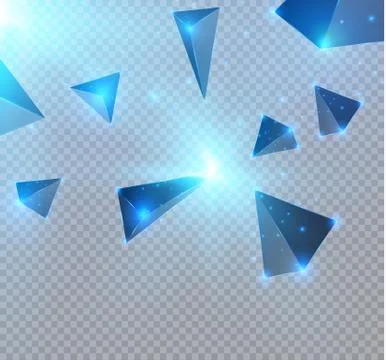 Realistic triangles and light effects. 3D effect.motion of flying triangles Stock Illustration