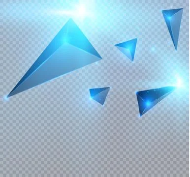 Realistic triangles and light effects. 3D effect.motion of flying triangles Stock Illustration