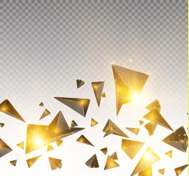 Realistic triangles and light effects. 3D effect.motion of flying triangles Stock Illustration