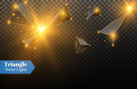 Realistic triangles and light effects. 3D effect.motion of flying triangles Stock Illustration