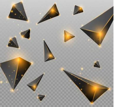 Realistic triangles and light effects. 3D effect.motion of flying triangles Stock Illustration