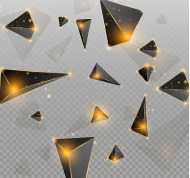 Realistic triangles and light effects. 3D effect.motion of flying triangles Stock Illustration