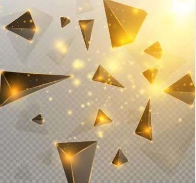 Realistic triangles and light effects. 3D effect.motion of flying triangles Stock Illustration