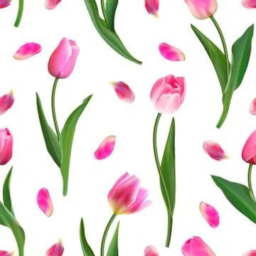 Realistic tulips vector seamless pattern, Repeating surface pattern with イラスト素材