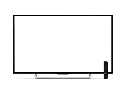 Realistic tv flat screen with remote control isolated on white background Stock Illustration