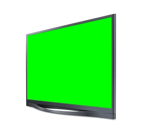 Realistic TV LCD screen mockup. Panel with green screen on background. Vector Stock Illustration