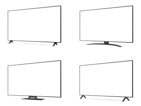 Realistic tv screen mockups, set of television empty screen in angled view .. Stock Illustration