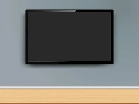Realistic TV screen. Modern led tv on wall. Stock Illustration