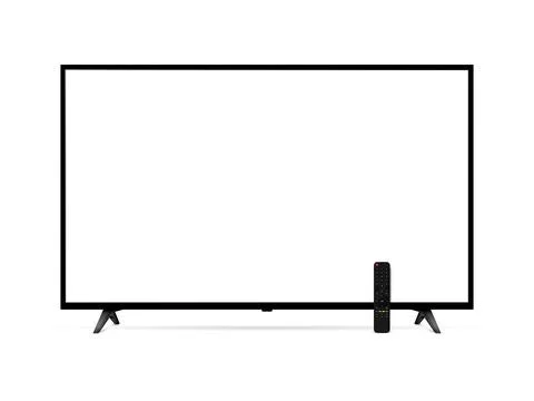 Realistic tv screen with remote control. Smart tv mockup. Stock Illustration