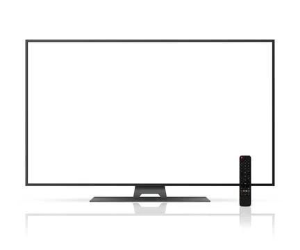 Realistic tv screen with remote control. Smart tv mockup. Stock Illustration