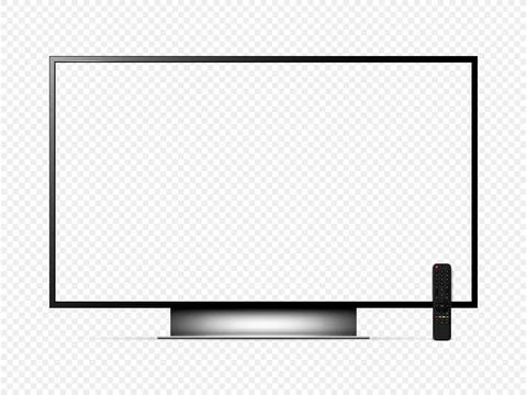 Realistic tv transparent screen with remote control isolated on transparent.. Stock Illustration