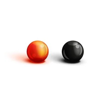 Realistic two eggs of red and black caviar close up view isolated on a white  Stock Illustration