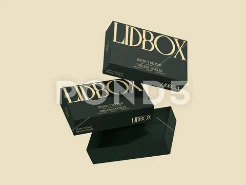 Realistic Two Floating Lift Off Lid Box Mockup 3D Rendering Modello PSD