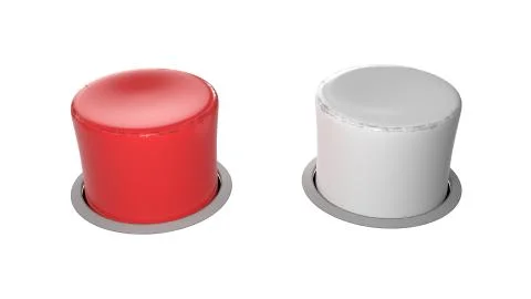 Realistic two red and white button isolated on white background. 3d illustration Stock Illustration