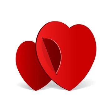 Realistic two Red Heart cut out of paper 库存插图