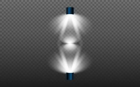 Realistic two spotlights with bright light beams facing each other Stock Illustration