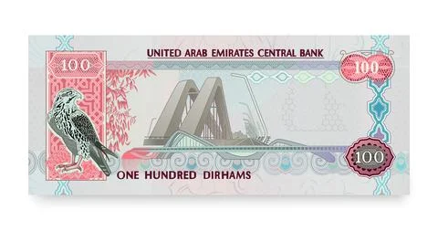 Realistic UAE dirham vector. Paper money 100 AED, isolated on white background.  Stock Illustration