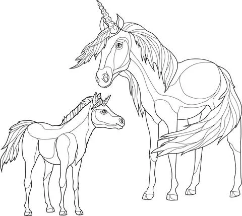 Realistic unicorns creatures sketch template Stock Illustration
