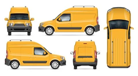 Realistic van vector template. Vehicle mockup side, front, back, top view Stock Illustration