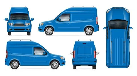 Realistic van vector template. Vehicle mockup side, front, back, top view Stock Illustration